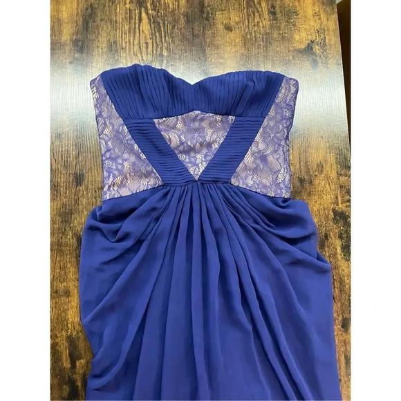 BCBGMAXAZRIA BLUE NATALEA STRAPLESS RUCHED-BODICE GOWN SIZE 4 - Picture 7 of 15